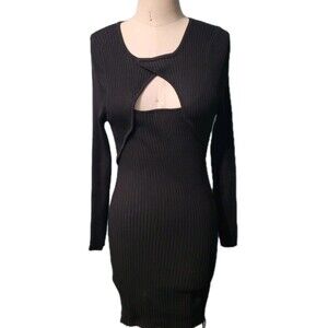 NWT Rue 21 Bodycon Sweater Dress Womens XL Black Peekaboo Sketch Ribbed Knit